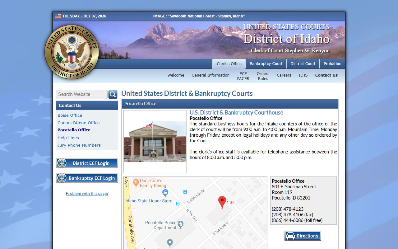 Bingham County clerk of court federal Pocatello office