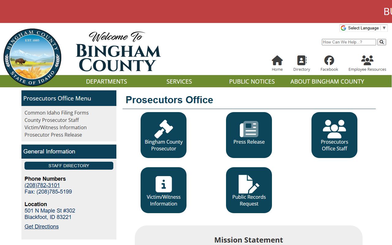 Bingham County arrest records prosecutor office contact