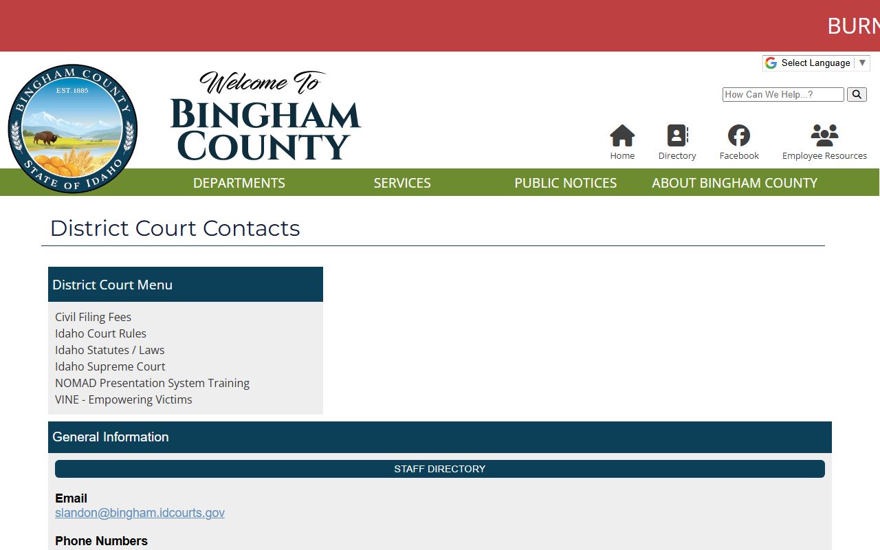 Bingham County court records staff directory contacts
