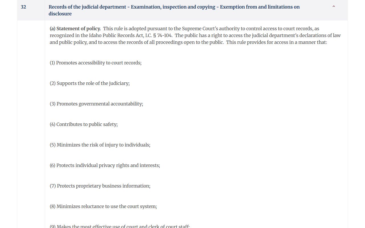 Bingham County court records Idaho Court Administrative Rule 32