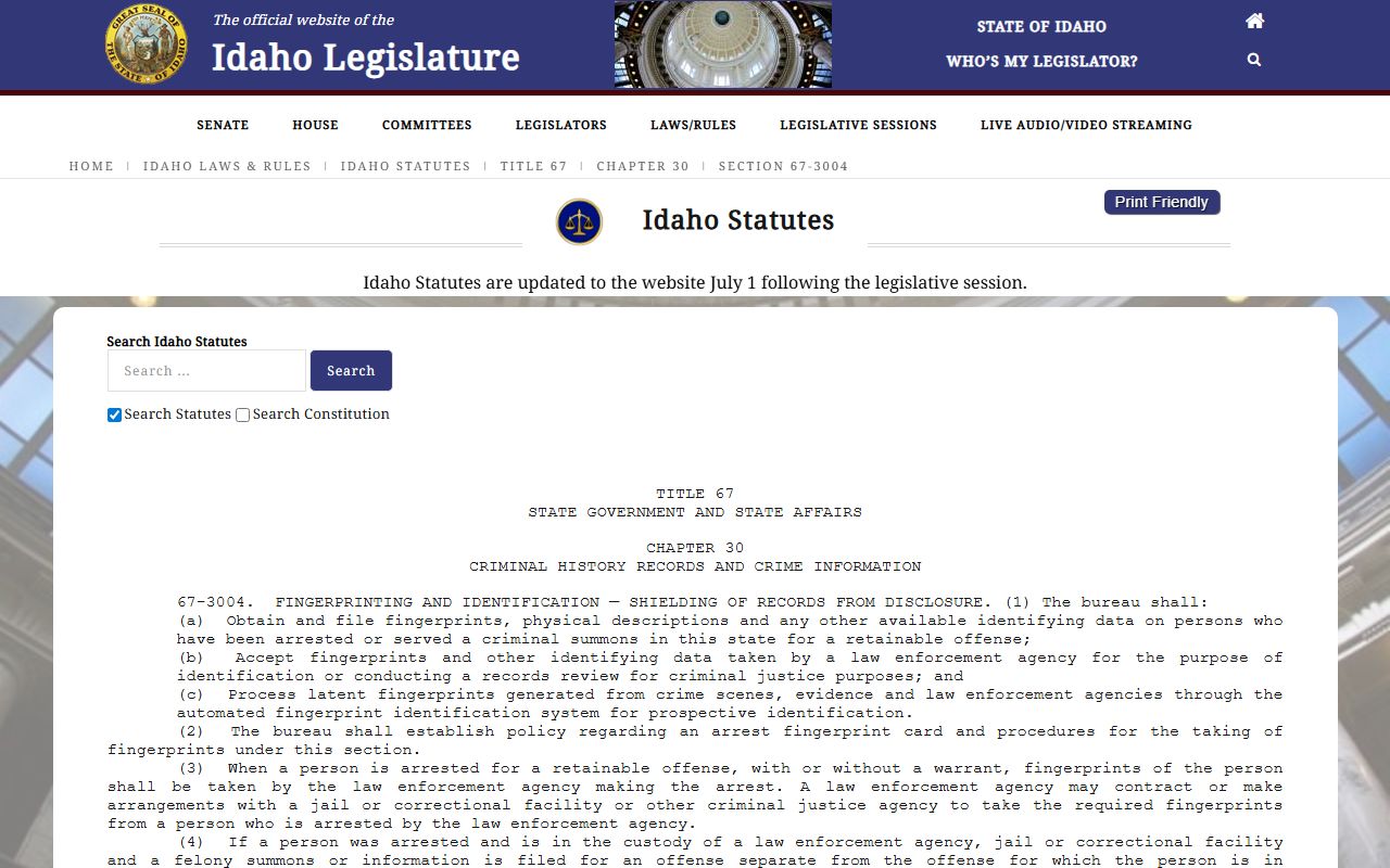 Bingham County criminal court records Idaho criminal history expungement statute