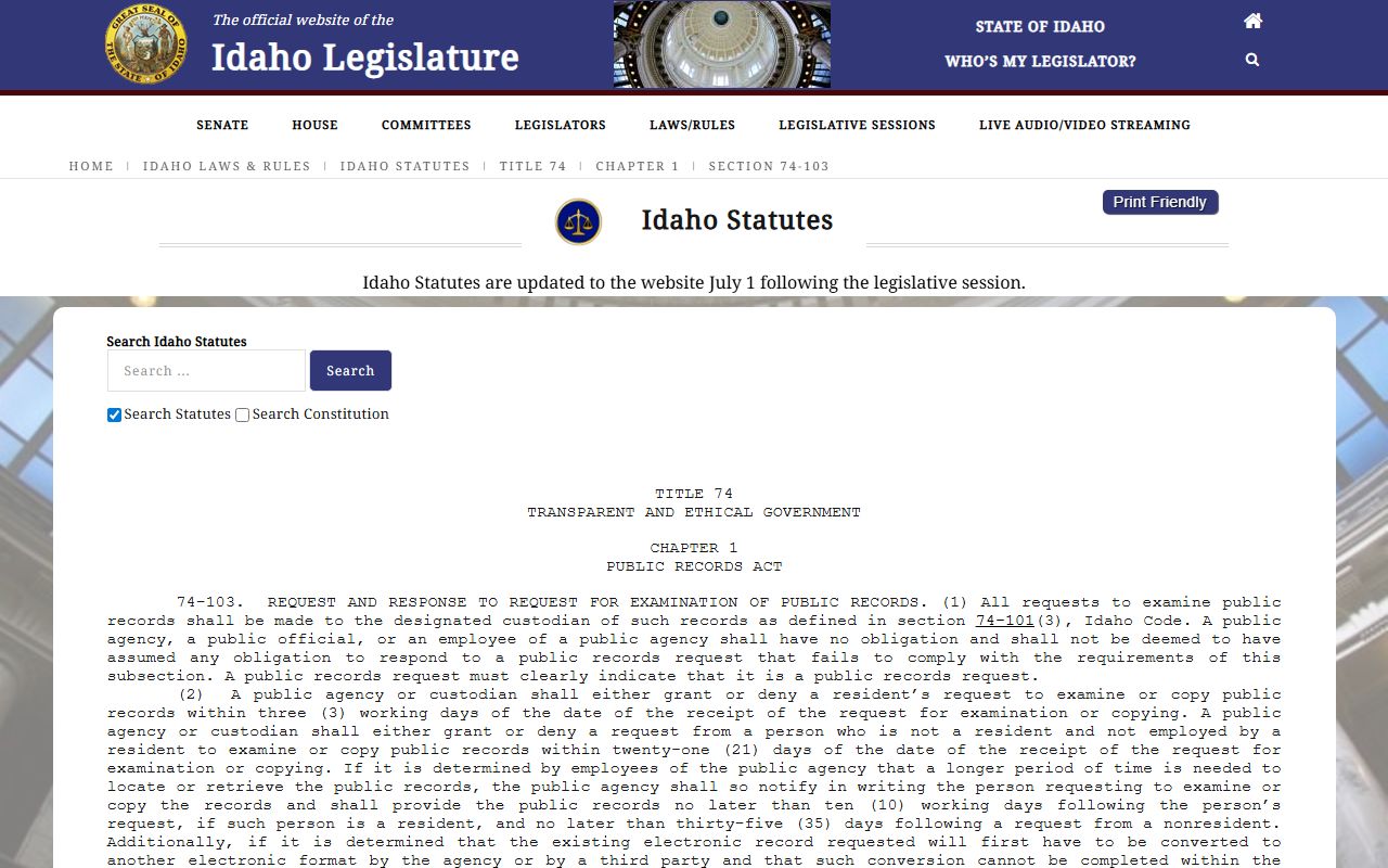 Bingham County criminal court records Idaho public record response timing