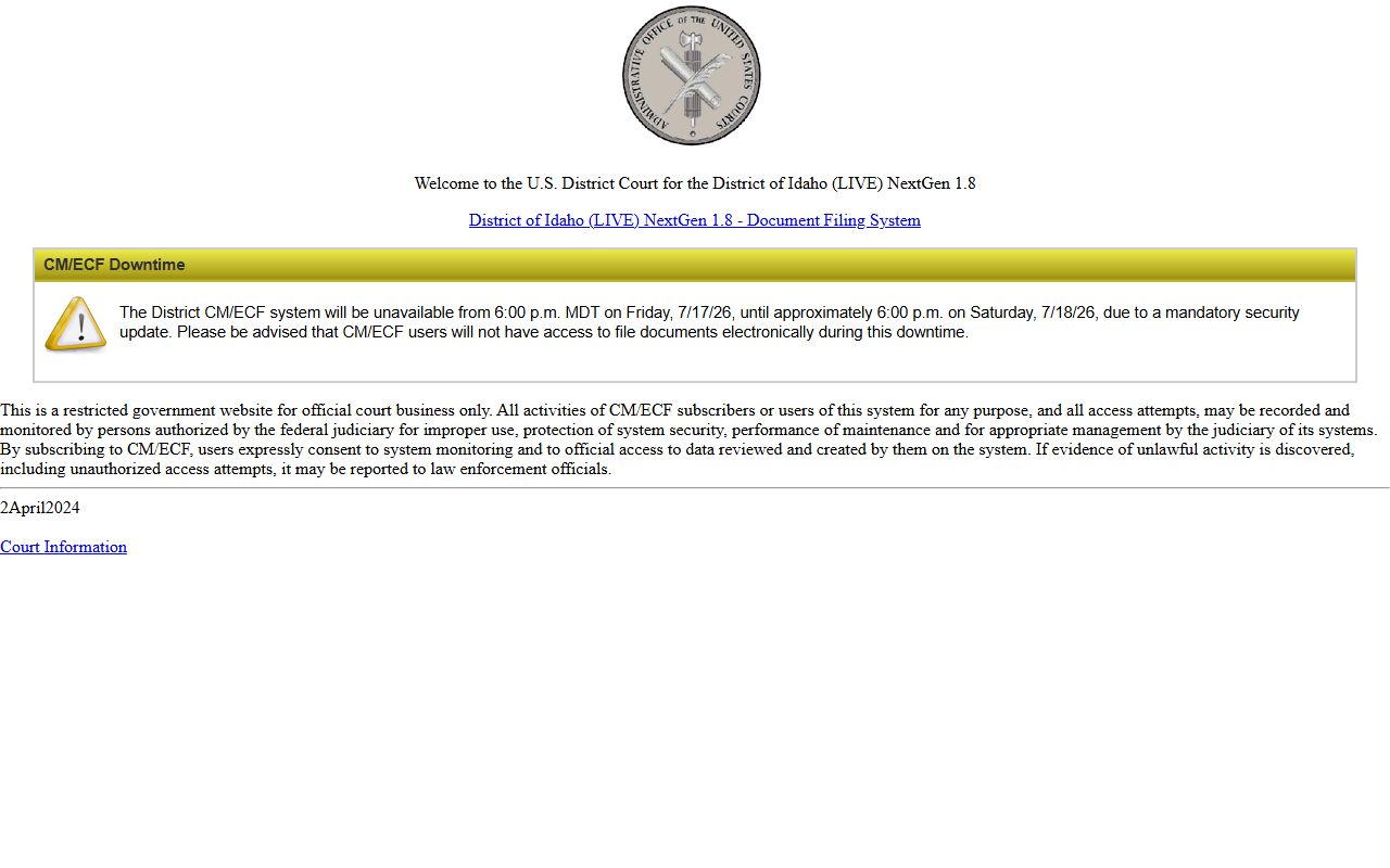Bingham County District Court federal CM ECF distinction