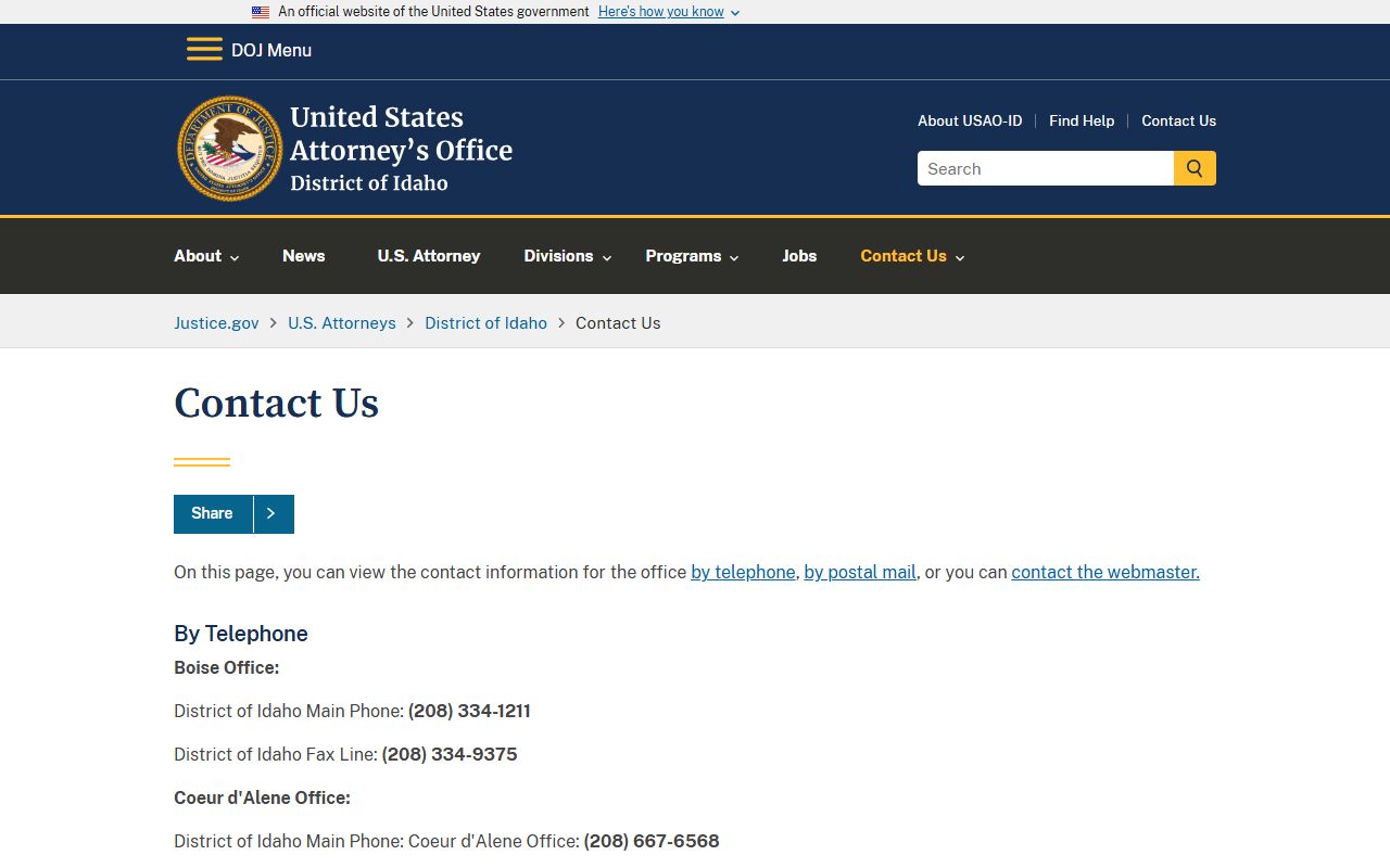 Bingham County District Court U.S. Attorney Idaho contacts