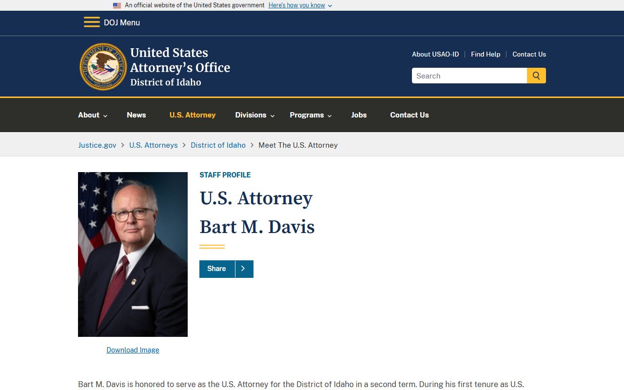Bingham County District Court U.S. Attorney biography