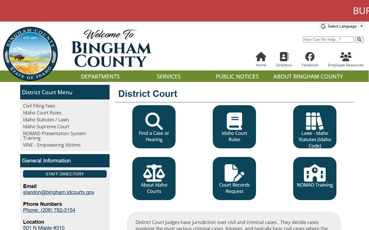 Bingham County court records District Court address and contacts
