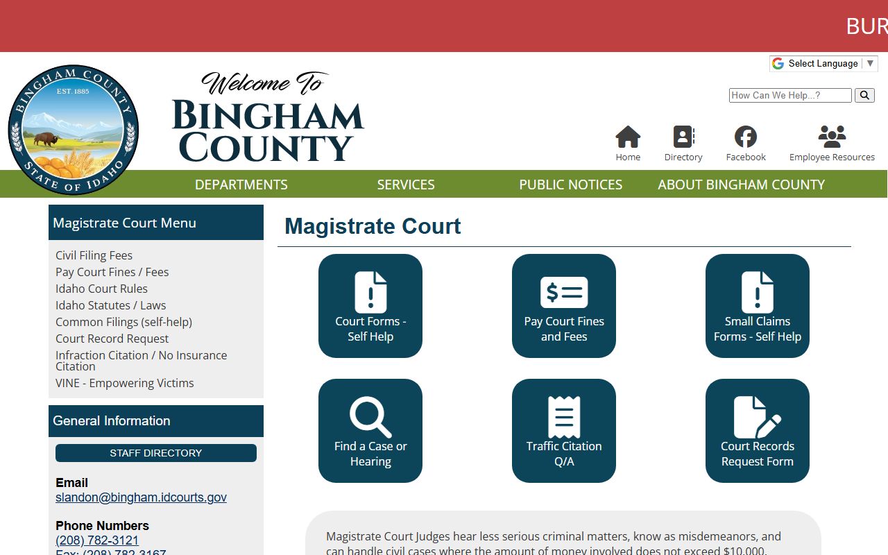 Bingham County court records Magistrate Court traffic and probate information