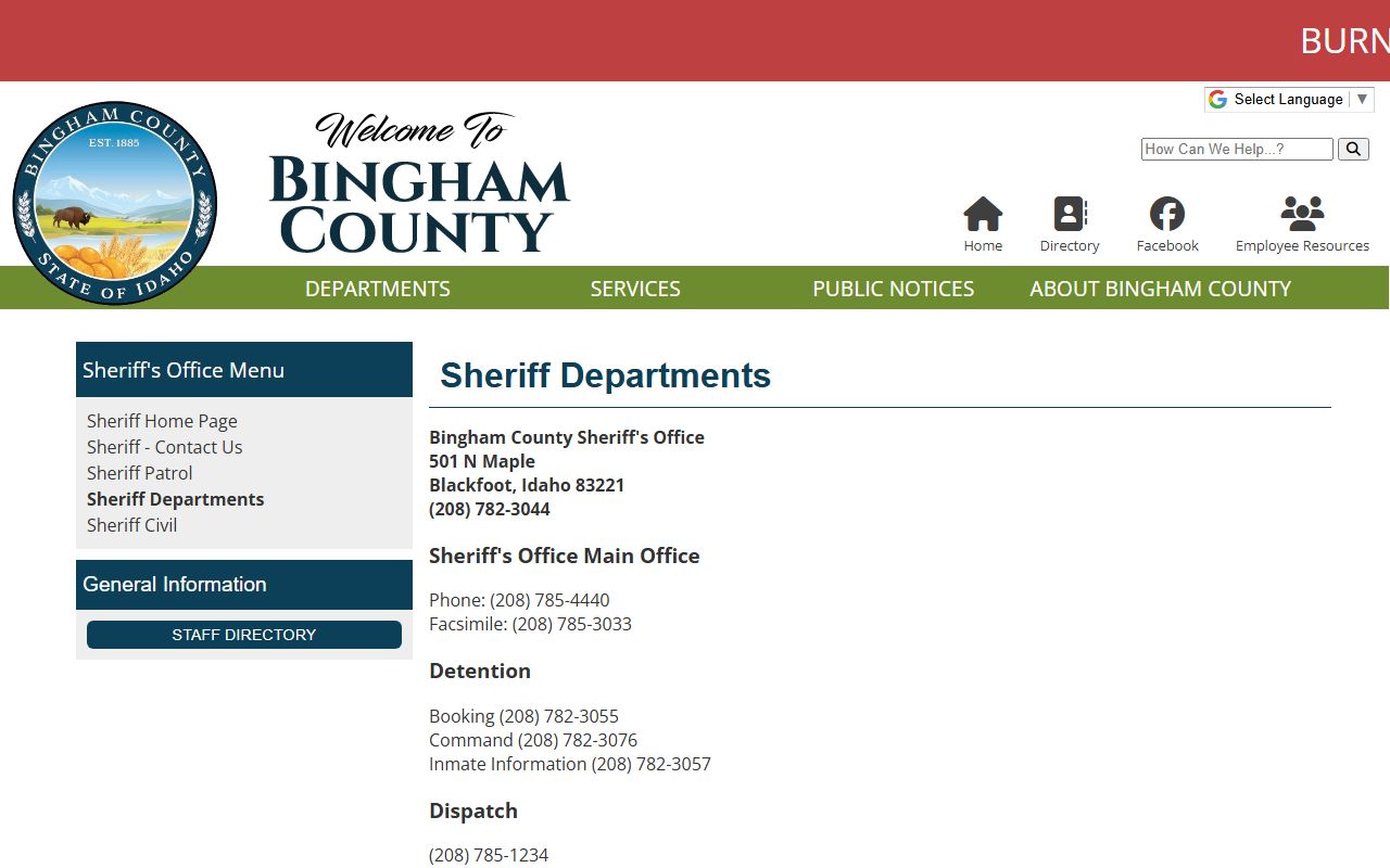 Bingham County court records Sheriff and jail contact information