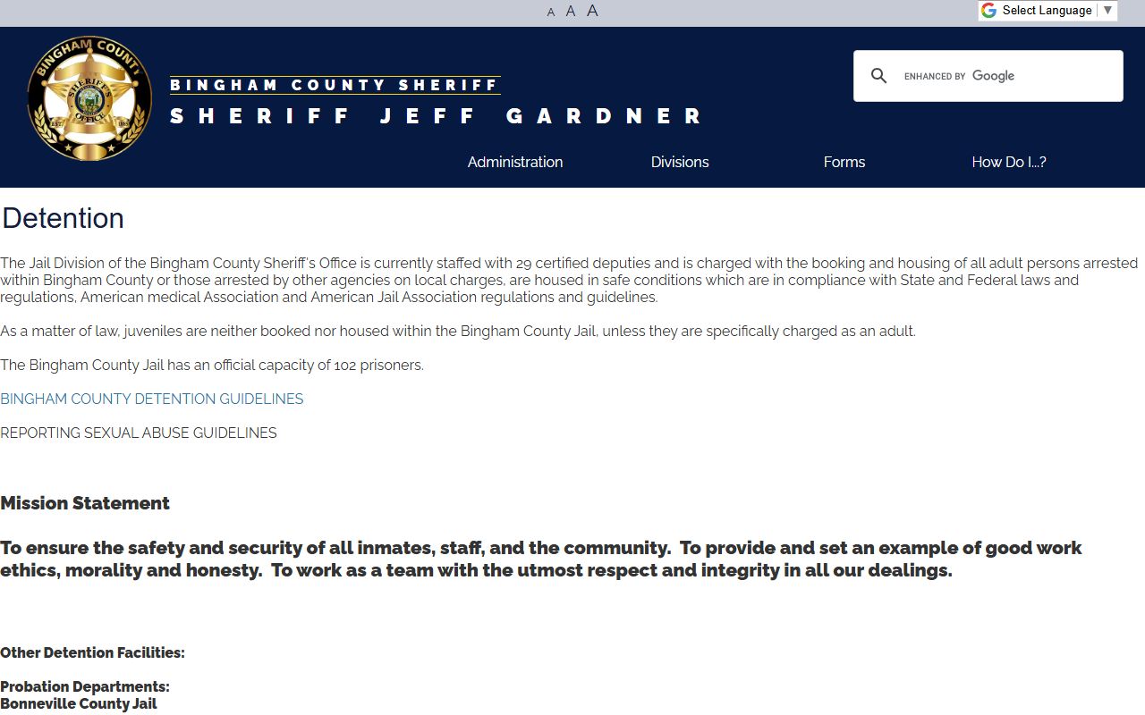 Bingham County inmate records detention page