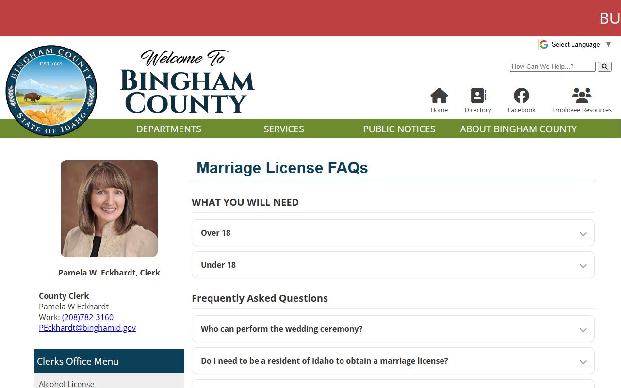Bingham County marriage and divorce records FAQ for waiting period and officiants