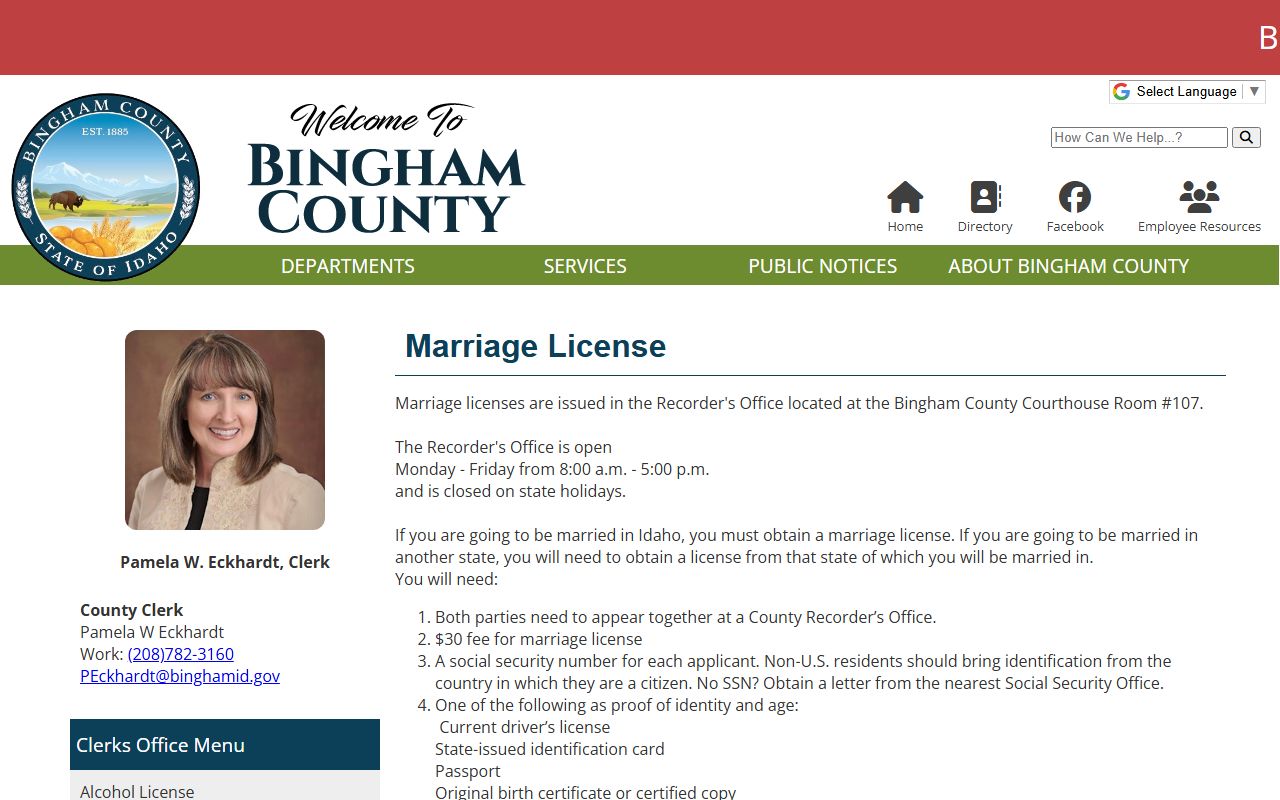Bingham County marriage and divorce records license requirements