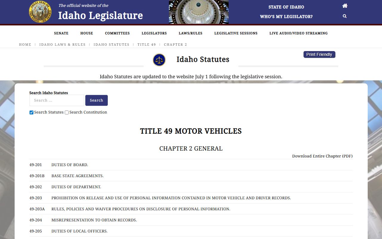 Bingham County traffic court records Idaho driver record authority statutes