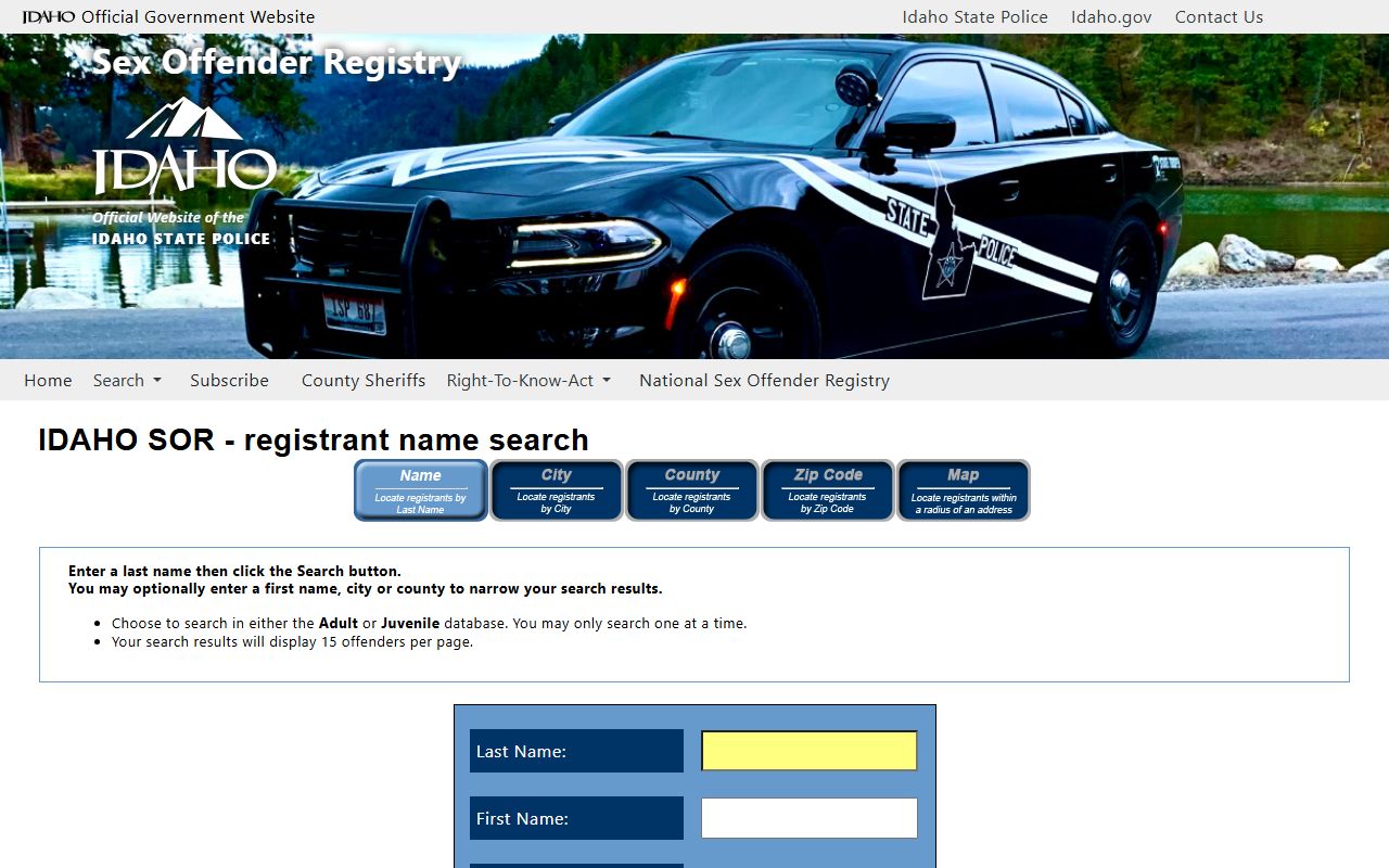 Bingham County warrant records Idaho sex offender registry name search