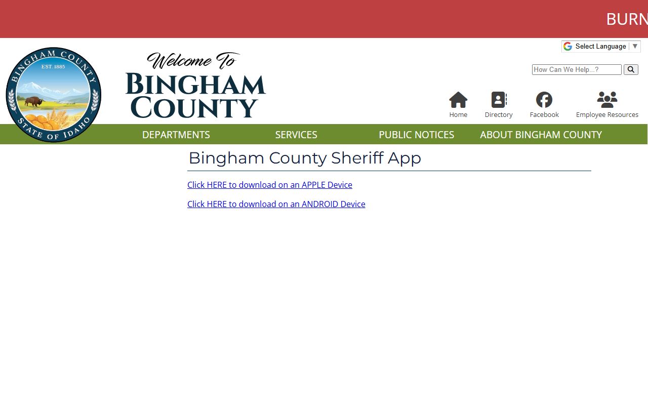 Bingham County warrant records official Sheriff app download page
